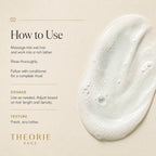 Hair care product with instructions and Theorie Sage branding on a beige background