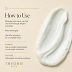 Theorie Sage conditioner on a beige background with usage instructions.